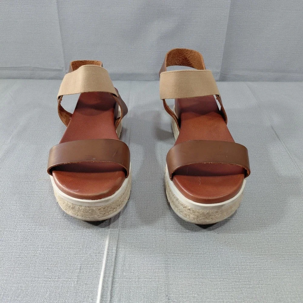 Mia Platform Espadrille Sandals Women's 10 Slip On Ankle Strap Brown Cream